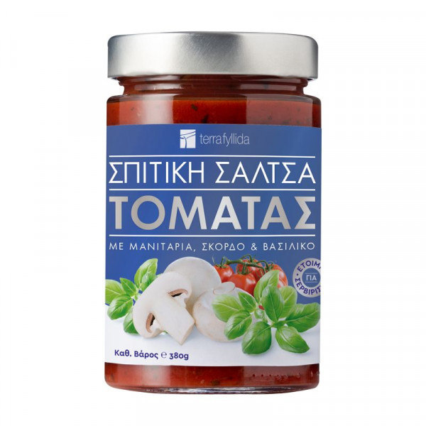 Σπιτική σάλτσα τομάτας με μανιτάρι, βασιλικό και σκόρδο 380g Σπιτική σάλτσα τομάτας με μανιτάρι, βασιλικό και σκόρδο 380g